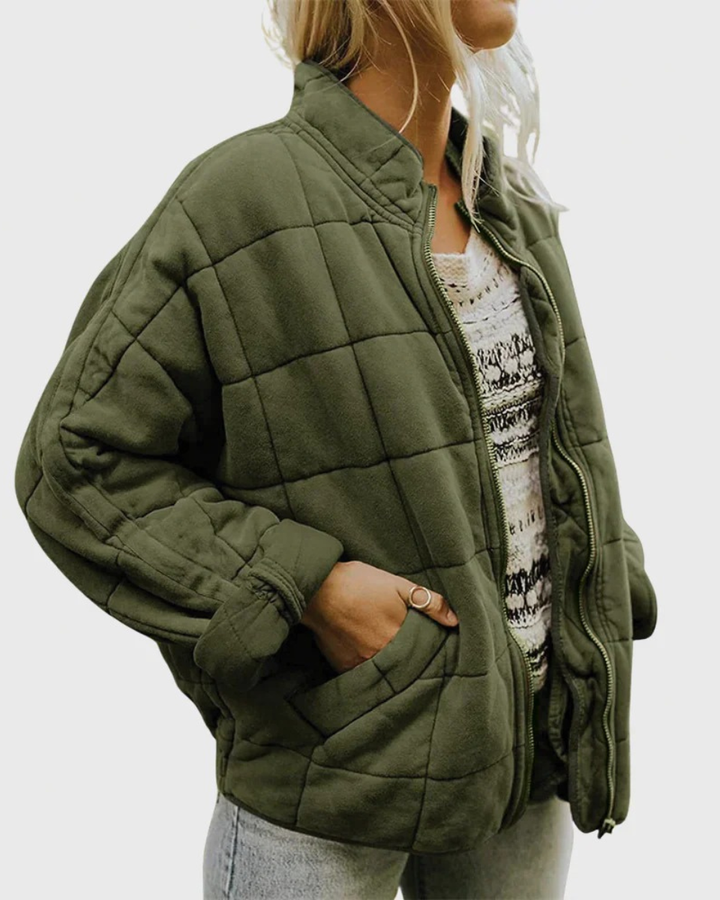 Women's Quilted Fleece Blend Zip-Up High Collar Jacket