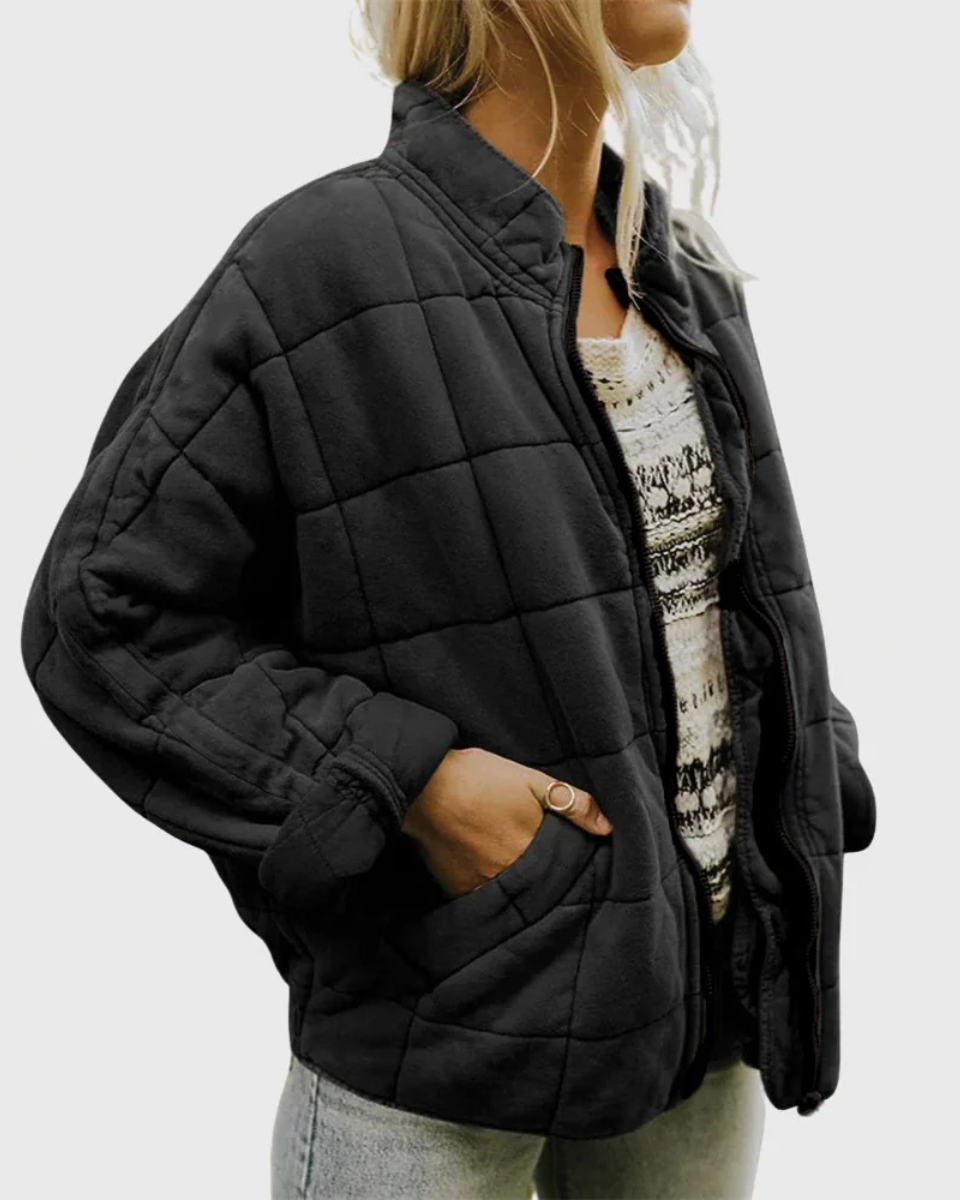Women's Quilted Fleece Blend Zip-Up High Collar Jacket