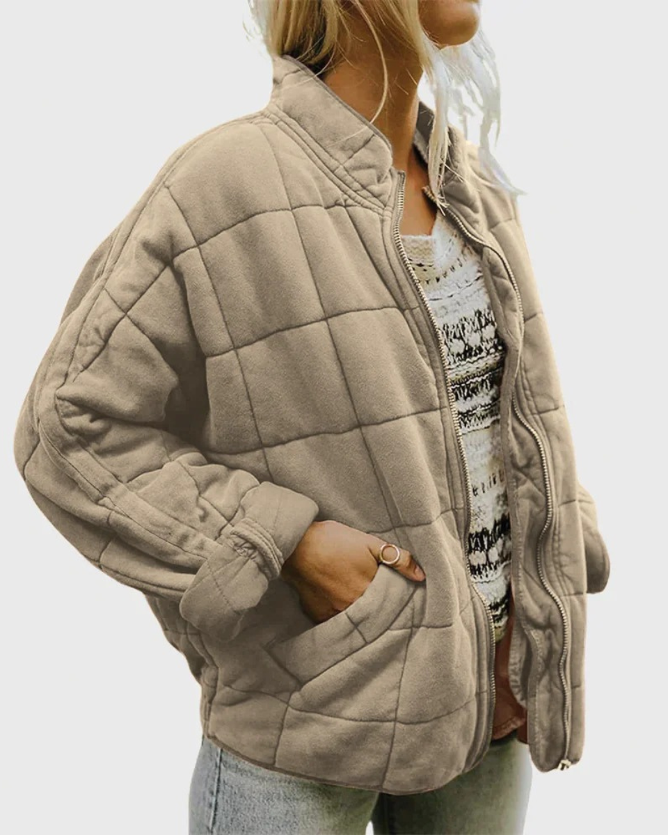 Women's Quilted Fleece Blend Zip-Up High Collar Jacket