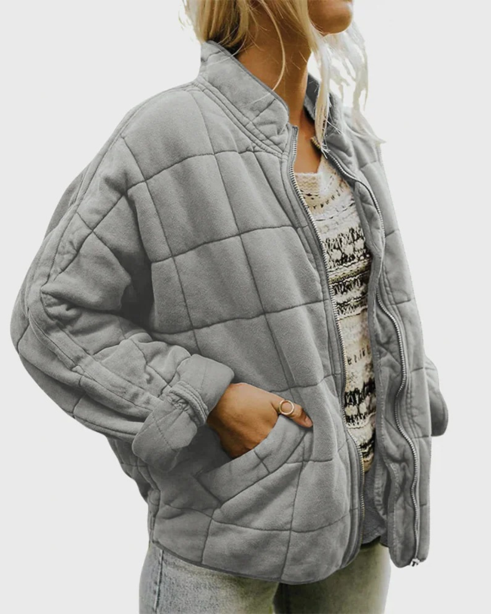 Women's Quilted Fleece Blend Zip-Up High Collar Jacket