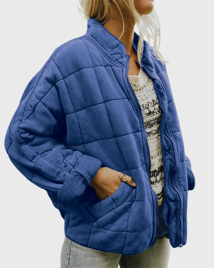 Women's Quilted Fleece Blend Zip-Up High Collar Jacket