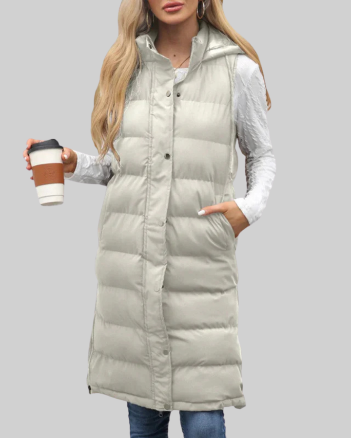 Women's Long Puffer Vest Nylon Quilted Gilet