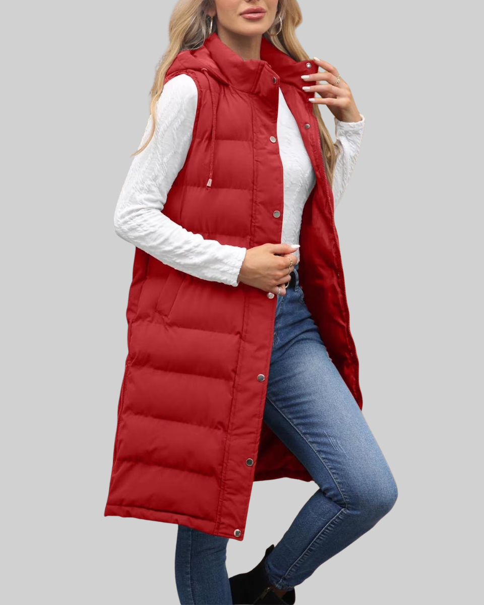 Women's Long Puffer Vest Nylon Quilted Gilet