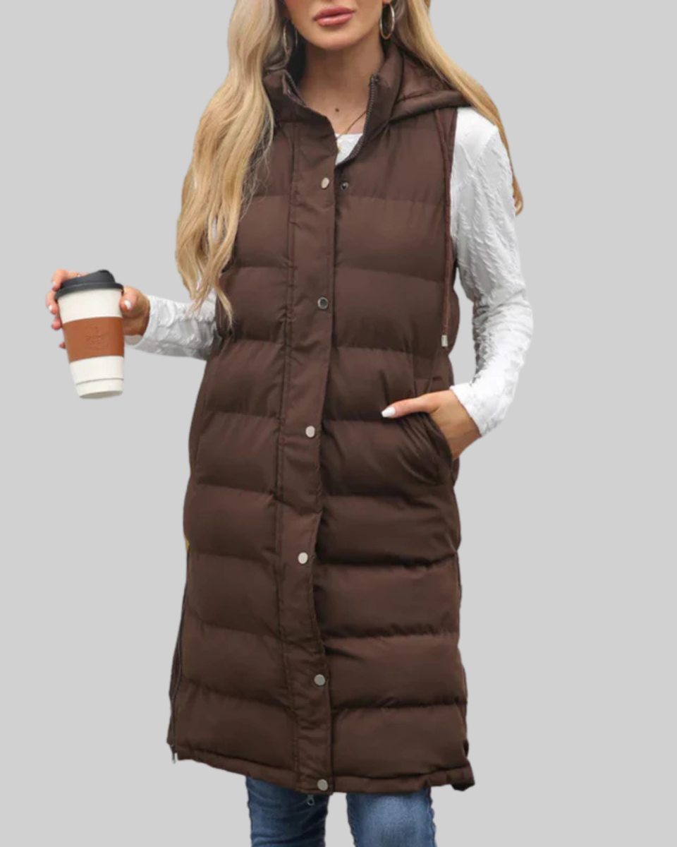 Women's Long Puffer Vest Nylon Quilted Gilet
