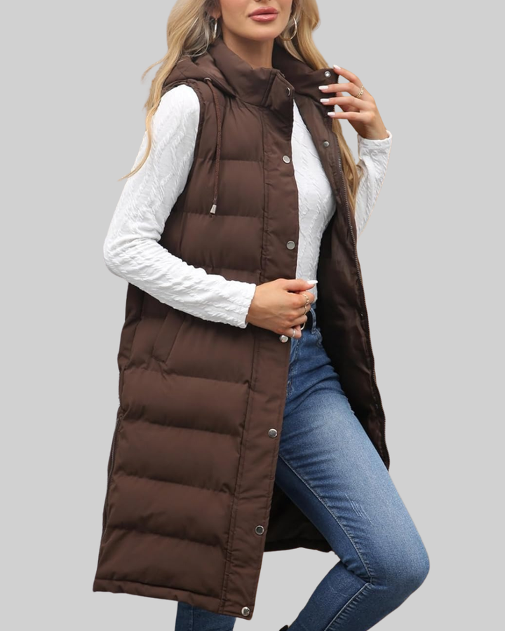 Women's Long Puffer Vest Nylon Quilted Gilet