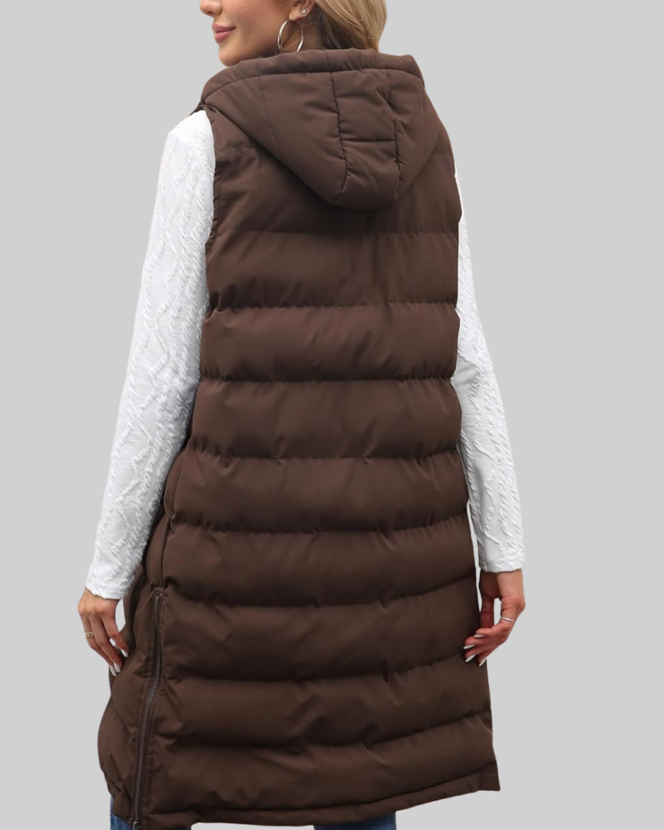 Women's Long Puffer Vest Nylon Quilted Gilet