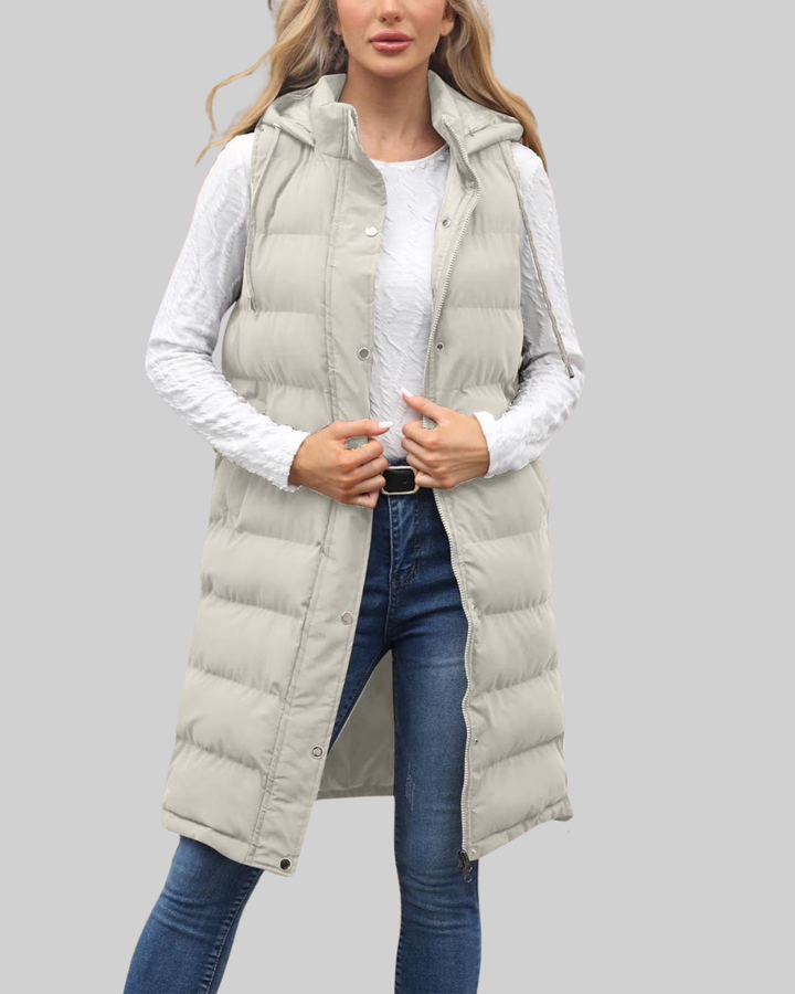 Women's Long Puffer Vest Nylon Quilted Gilet