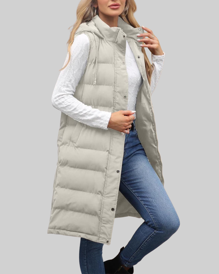 Women's Long Puffer Vest Nylon Quilted Gilet