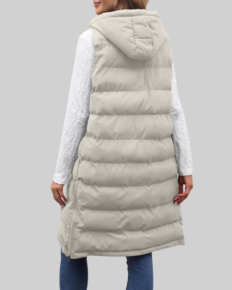 Women's Long Puffer Vest Nylon Quilted Gilet