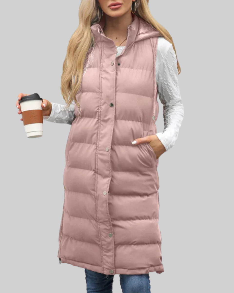 Women's Long Puffer Vest Nylon Quilted Gilet