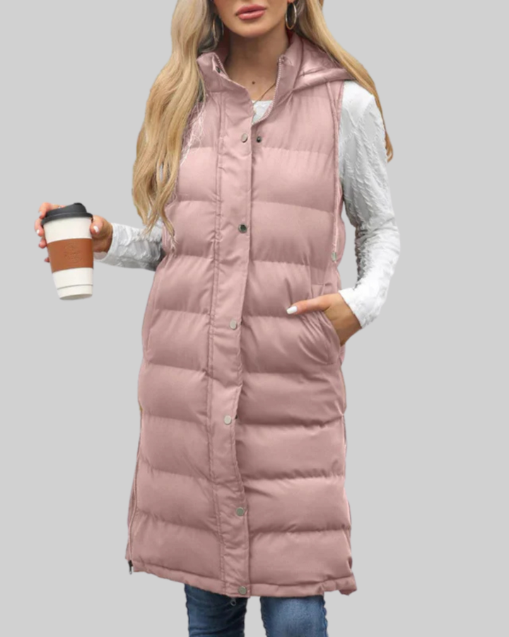 Women's Long Puffer Vest Nylon Quilted Gilet