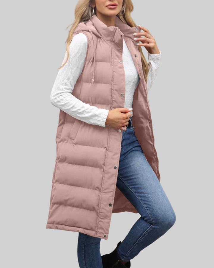 Women's Long Puffer Vest Nylon Quilted Gilet