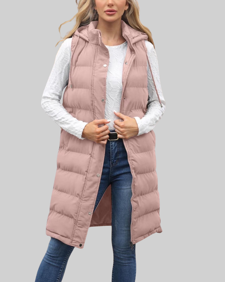 Women's Long Puffer Vest Nylon Quilted Gilet