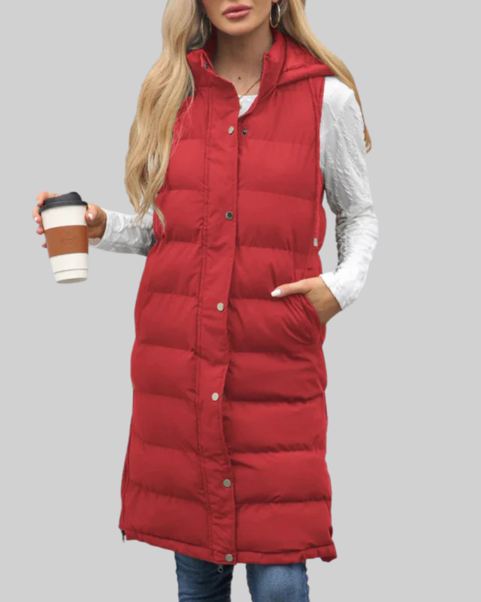 Women's Long Puffer Vest Nylon Quilted Gilet