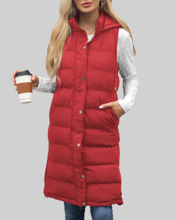 Women's Long Puffer Vest Nylon Quilted Gilet