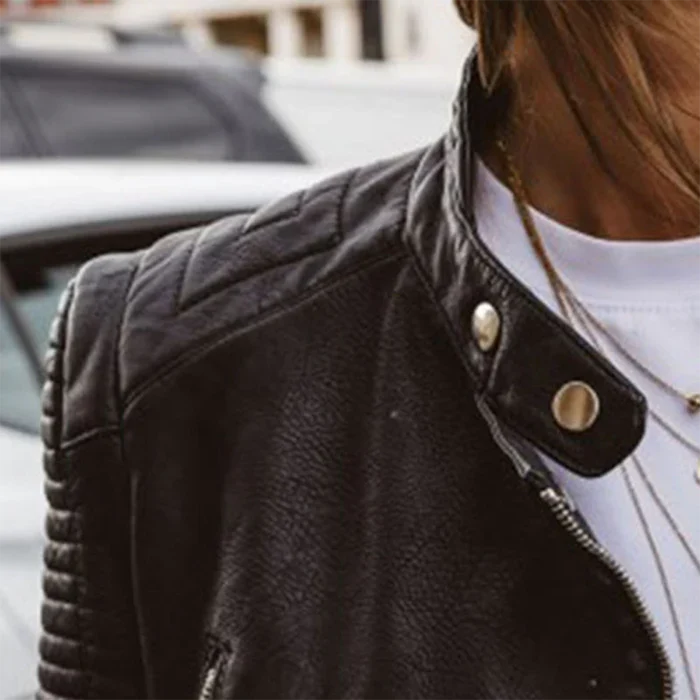 Women's Quilted Leather Moto Biker Jacket