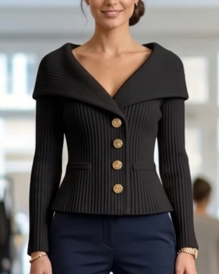 Off-The-Shoulder Ribbed Knit Cardigan Women's Button Fitted Jacket