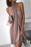 Women's Silk-Blend Halter Neck Draped Bodycon Mini Dress