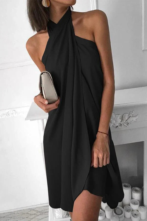 Women's Silk-Blend Halter Neck Draped Bodycon Mini Dress