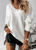 Women's Oversized V-Neck Knit Pullover Sweater