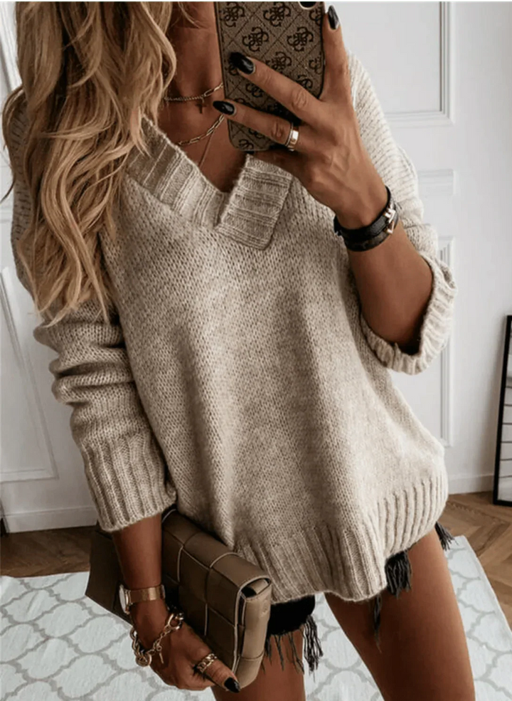 Women's Oversized V-Neck Knit Pullover Sweater