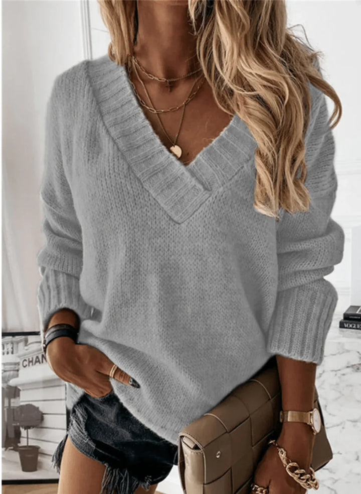 Women's Knit Deep V-Neck Long Sleeve Sweater