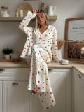 Women's Heart-Print Knit Button-Down Pajama Set