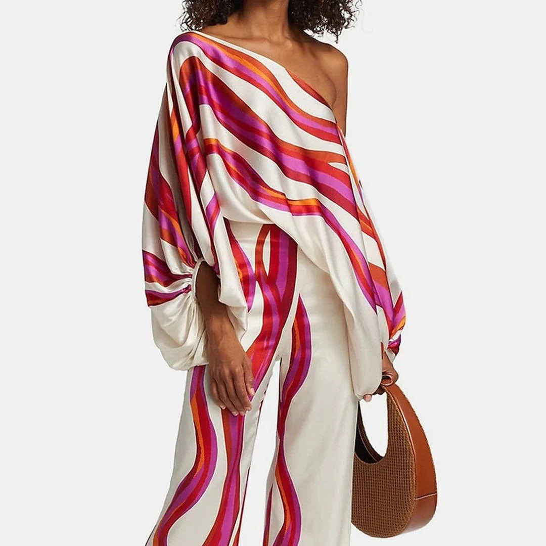 Women's Knit Off-the-Shoulder Wide Leg Two Piece Set