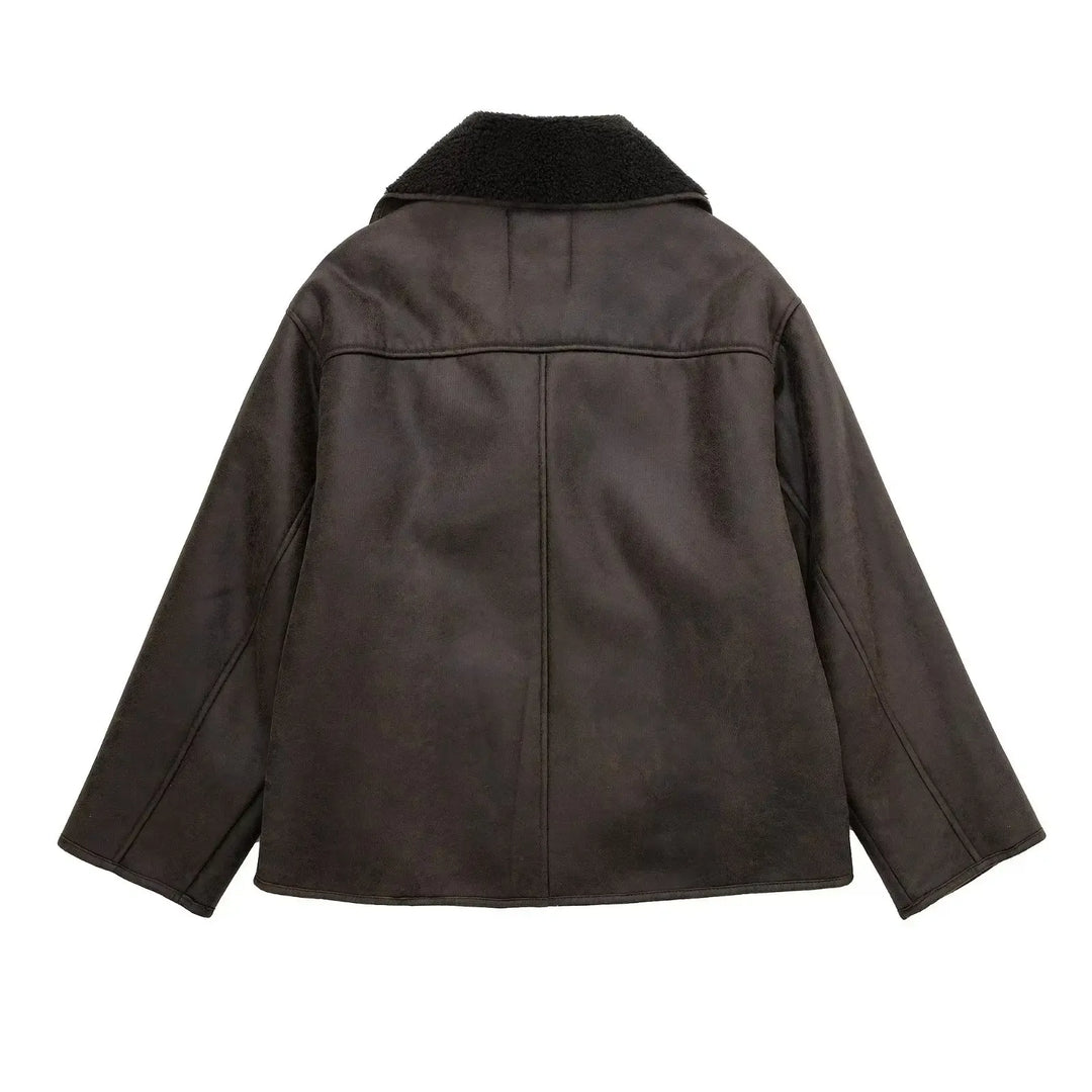 Women's Oversized Shearling Lined Faux Leather Jacket