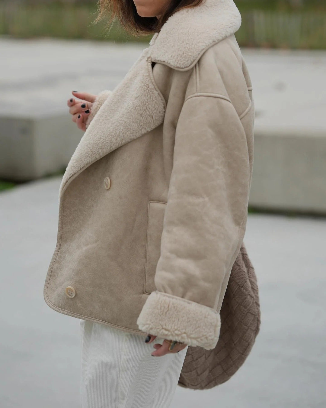 Women's Oversized Shearling Lined Faux Leather Jacket