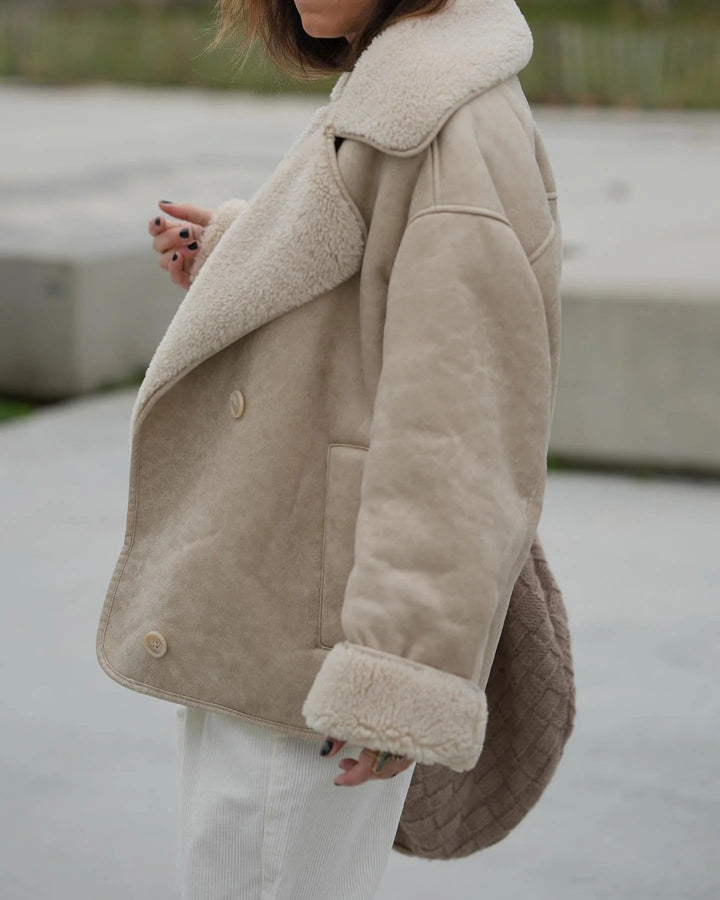 Women's Oversized Shearling Lined Faux Leather Jacket