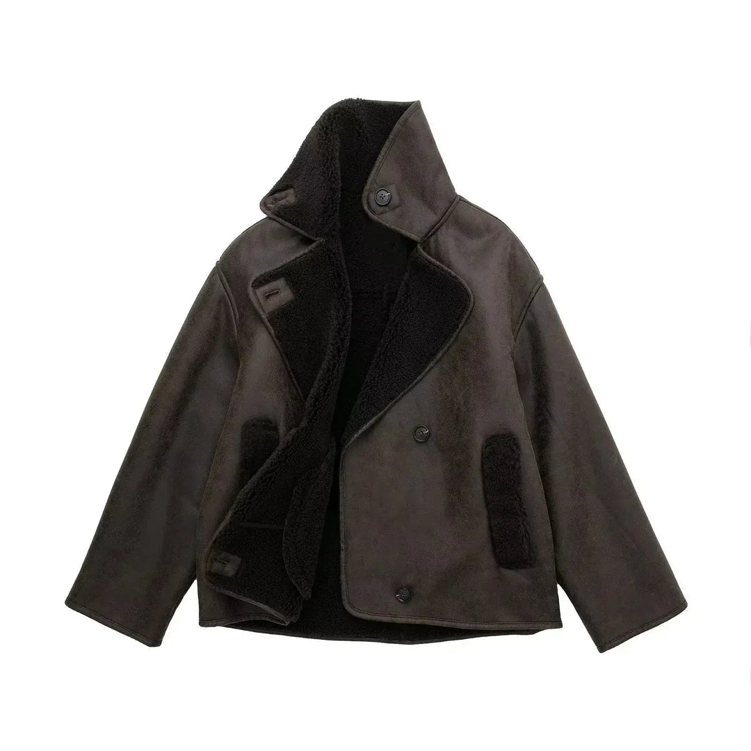 Women's Oversized Shearling Lined Faux Leather Jacket
