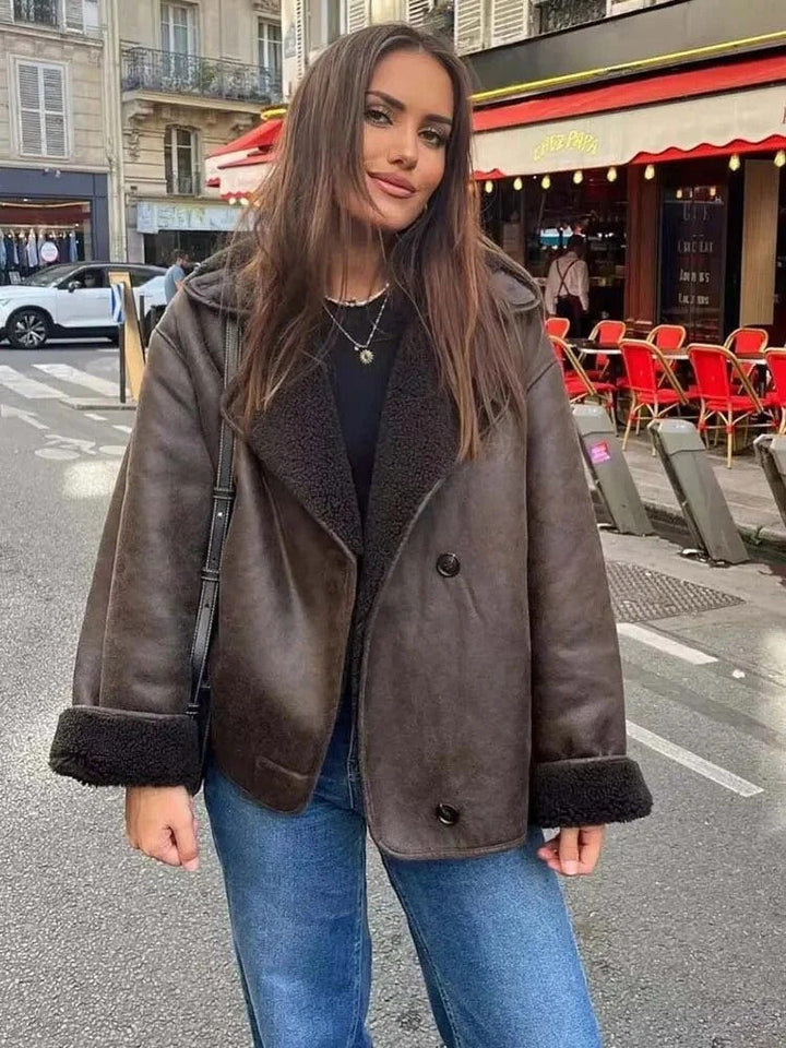Women's Oversized Shearling Lined Faux Leather Jacket