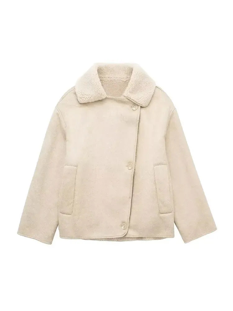 Women's Oversized Shearling Lined Faux Leather Jacket