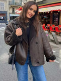 Women's Oversized Shearling Lined Faux Leather Jacket