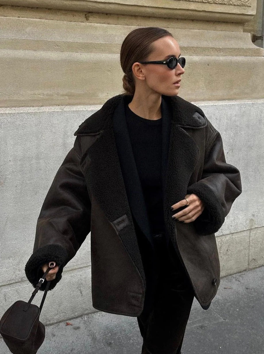 Women's Oversized Shearling Lined Faux Leather Jacket