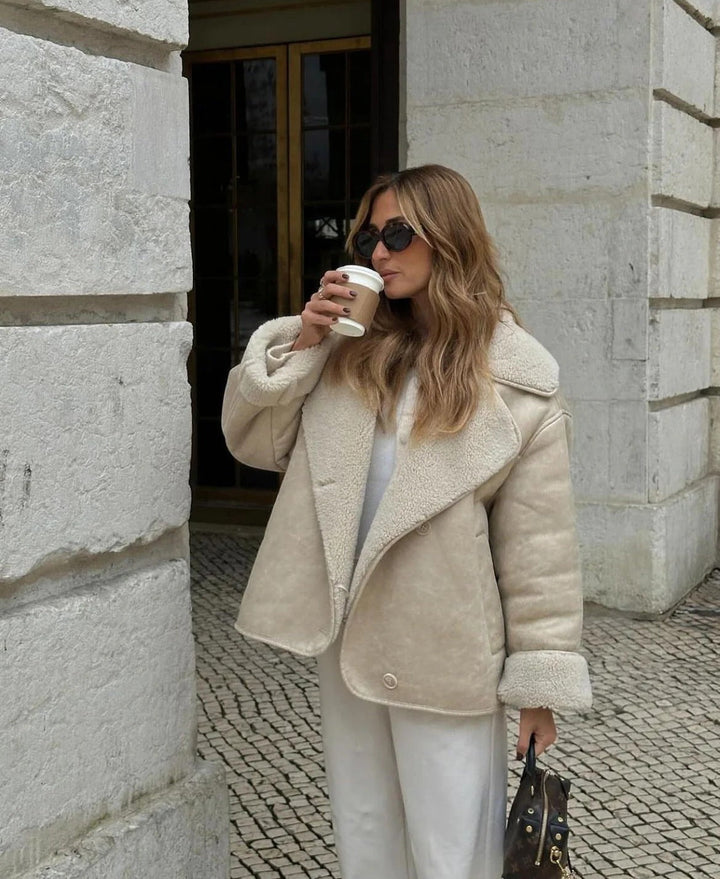 Women's Oversized Shearling Lined Faux Leather Jacket