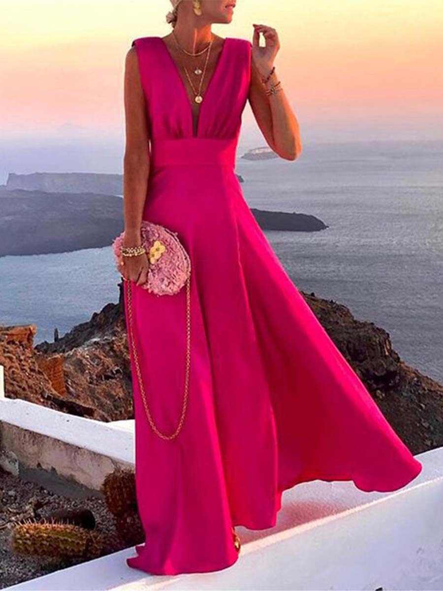 Women's Maxi Dress Satin Evening Gown Formal Party Dress