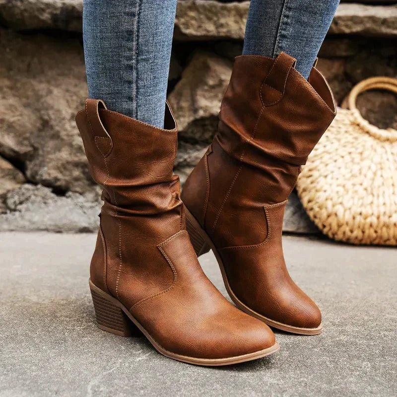Women's Leather Western Slouch Ankle Boots