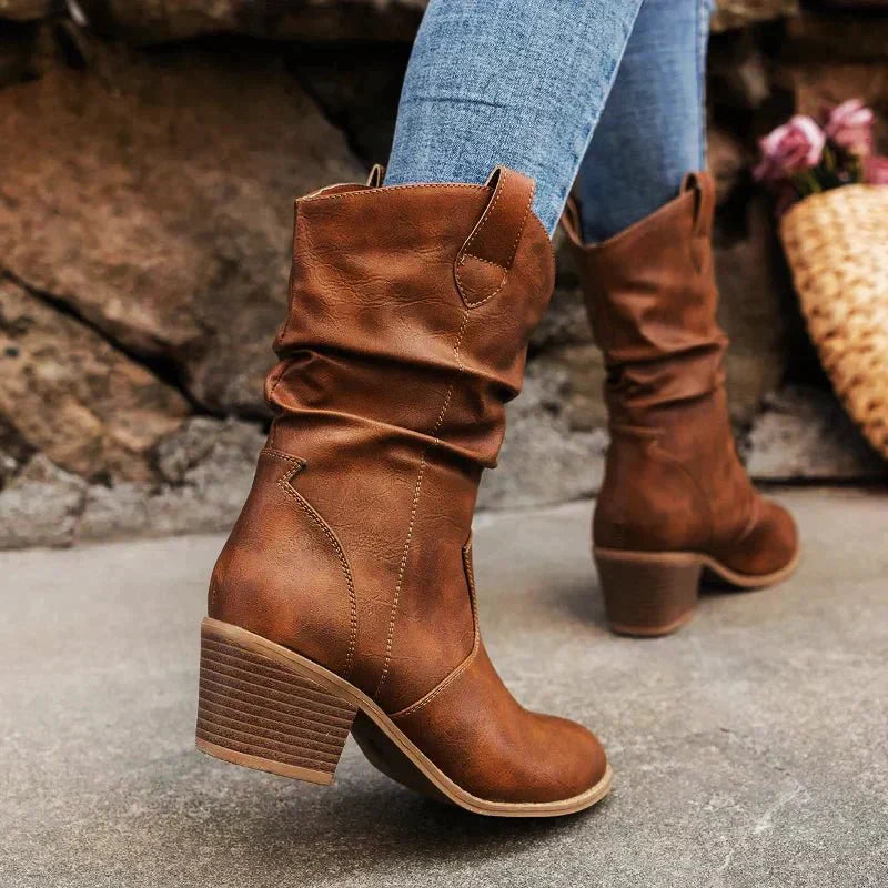 Women's Leather Slouch Ankle Western Boots