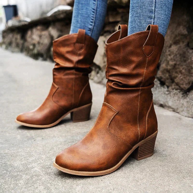 Women's Leather Western Slouch Ankle Boots