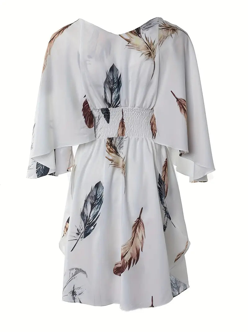 Women's Linen V-Neck Batwing Sleeve Mini Dress