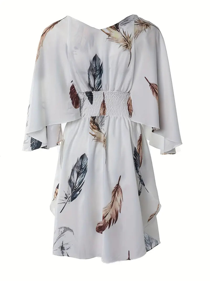 Women's Linen V-Neck Batwing Sleeve Mini Dress