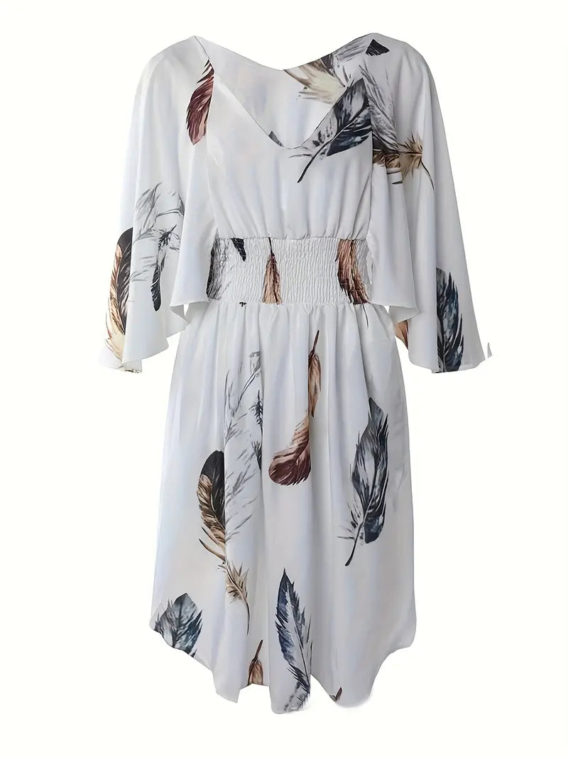 Women's Linen V-Neck Batwing Sleeve Mini Dress
