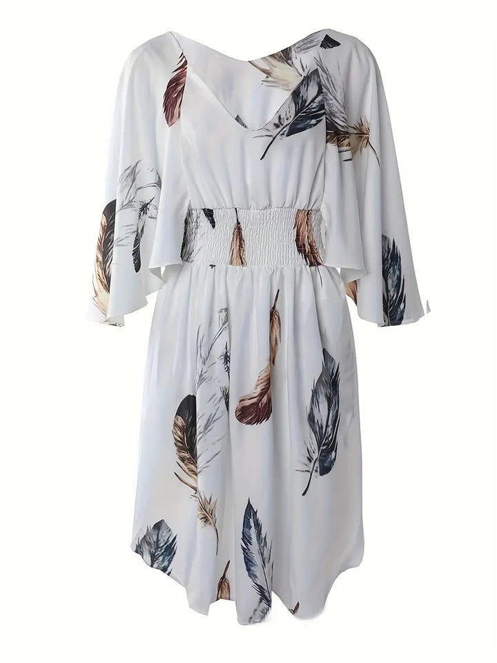 Women's Linen V-Neck Batwing Sleeve Mini Dress