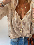Women's Linen V-Neck Blouse Long Sleeve Boho Top Shirt