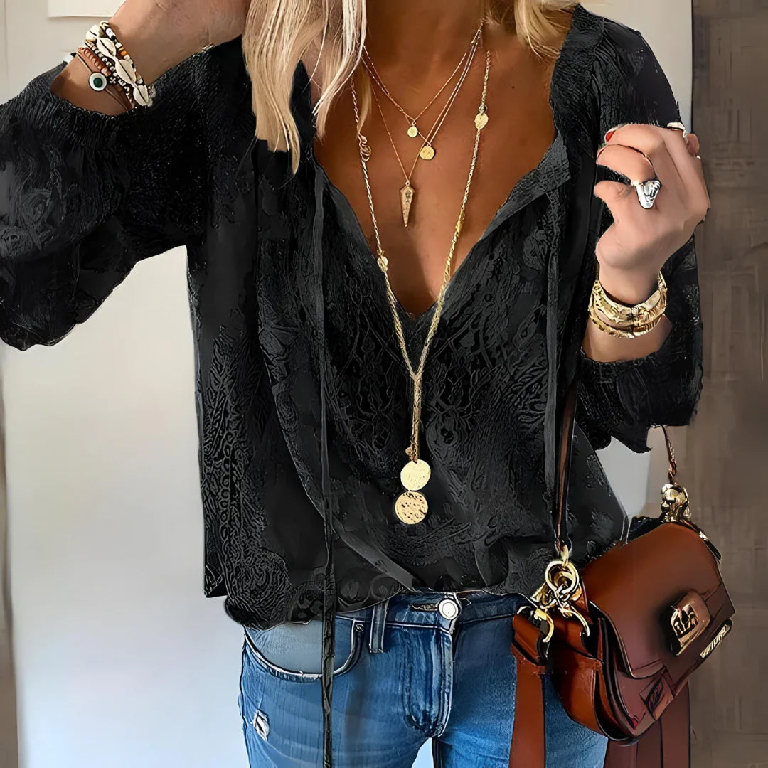 Women's Linen V-Neck Blouse Long Sleeve Boho Top Shirt