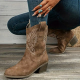 Women's Leather Performance Mid-Calf Embroidered Western Boots