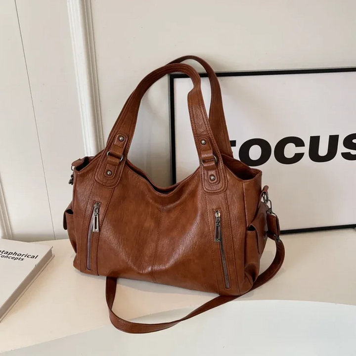 Women's Shoulder Bag Leather Zipper Detail Handbag