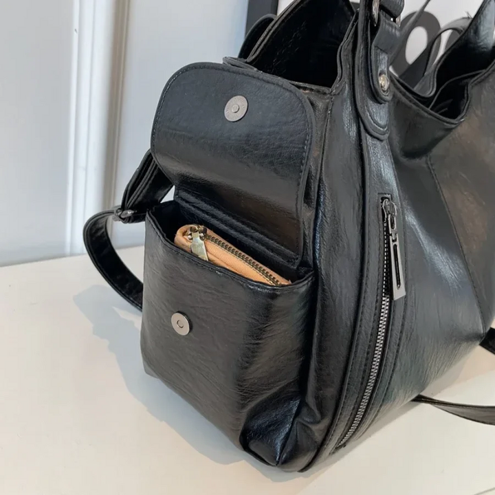 Women's Shoulder Bag Leather Zipper Detail Handbag